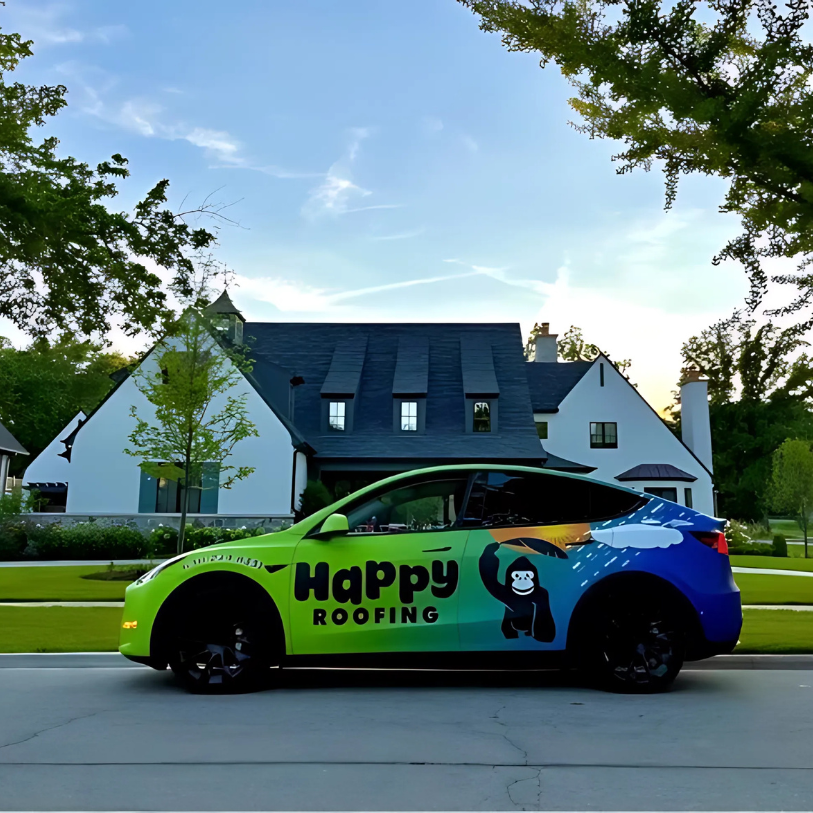 happy roofing car